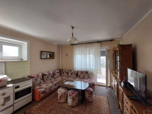 een woonkamer met een bank en een tv bij Sobe Zimmer Rooms in Bileća
