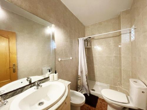 a bathroom with a sink and a toilet and a shower at Gran apartamento en el Centro Histórico in Málaga
