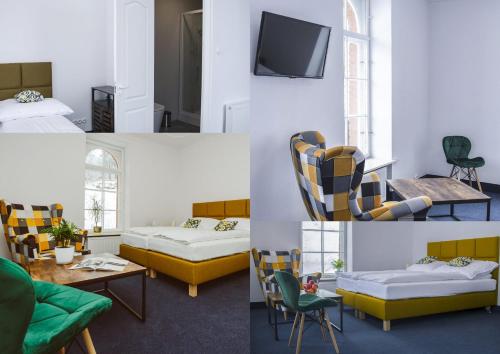 a collage of photos of a hotel room at Willa Śmieszek in Sosnówka