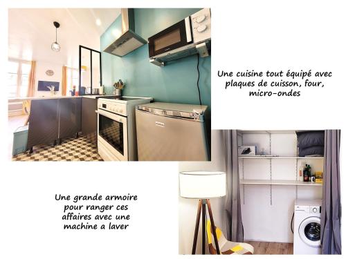 a kitchen with a sink and a stove top oven at Tout confort à St Brieuc in Saint-Brieuc