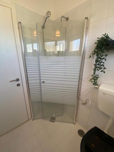 a shower with a glass door in a bathroom at APARTMENT OSCAR BEACH 2 in Bat Yam