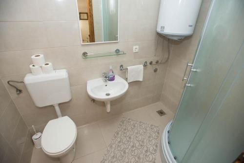 a bathroom with a toilet and a sink and a shower at Rooms Ivana in Međugorje