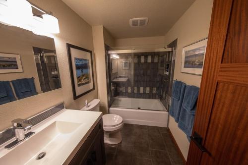 ein Badezimmer mit Waschbecken, Toilette und Badewanne in der Unterkunft 180º Puget Sound View in Fox Island