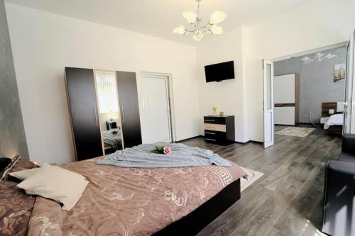 a bedroom with a large bed in a room at Cozy 2-Bedroom Flat in the very Center of Sofia in Sofia