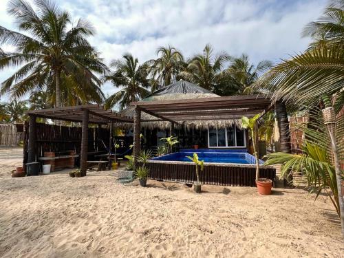 un complejo en una playa con palmeras en Eco cabaña Mimi, en Tuxpan de Rodríguez Cano