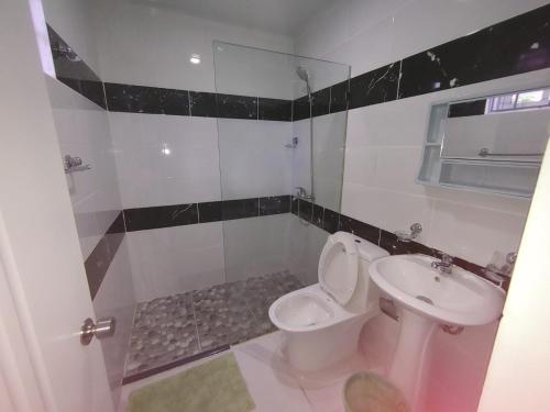 y baño con aseo y lavamanos. en Apartamento amueblado Res Blue Amber N2, en Santiago de los Caballeros