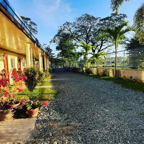 a walkway next to a building with flowers and plants at Binalonan Transient/GUESTHOUSE (PENSION GLAYDIE) in Binalonan