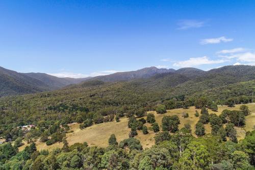 an aerial view of a valley with mountains in the background at Alpine Twin Heights in Mansfield