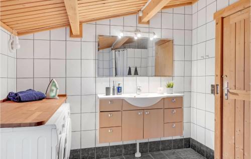 a bathroom with a sink and a mirror at Cozy Home In Helsinge With Kitchen in Helsinge