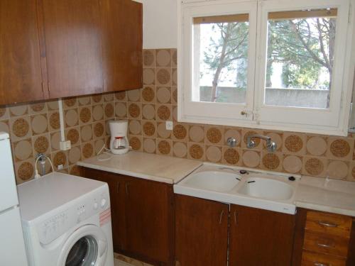 uma cozinha com um lavatório e uma máquina de lavar roupa em Casa Llançà, 2 dormitorios, 5 personas - ES-228-17 em Llançà