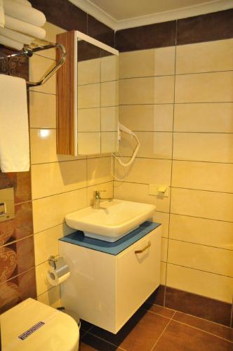 a bathroom with a sink and a toilet at Aura Boutique Hotel in Side