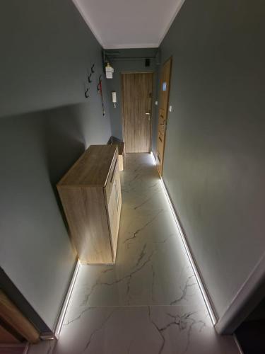 a hallway with two wooden doors in a room at Apartment Klimatyzacja z Prywatnym Parkingiem Mazowieckiego nr 1 in Radom