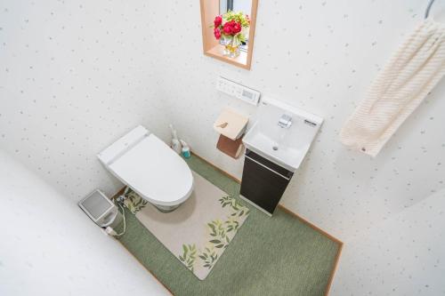 La petite salle de bains est pourvue de toilettes et d'un lavabo. dans l'établissement Travel Palace Miyuki "Yomiuri Shimbun" - Vacation STAY 5573, à Kawaguchi