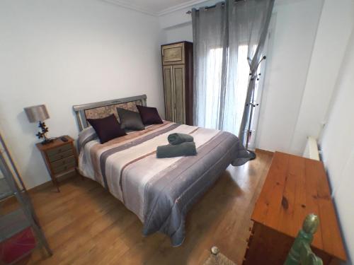 a bedroom with a large bed and a wooden floor at Pensión La Estación in Logroño