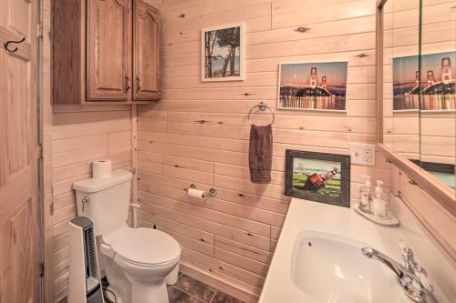 łazienka z toaletą, umywalką i wanną w obiekcie Manistique Cabin with Grill - Near Thunder Lake w mieście Steuben