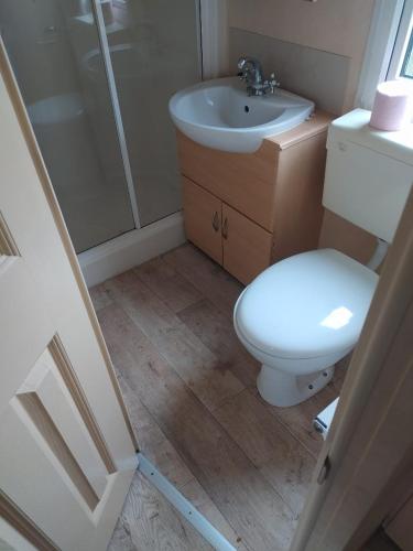 a bathroom with a toilet and a sink and a shower at Camping le val du ternois in Frévent