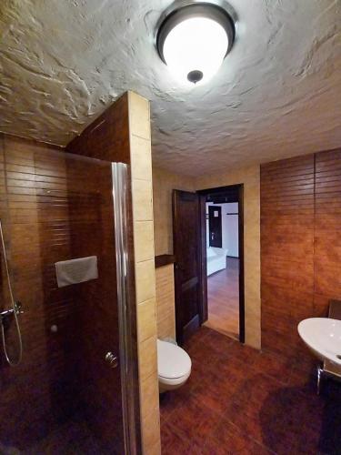 a bathroom with a toilet and a sink at Sári Udvar in Dunakiliti