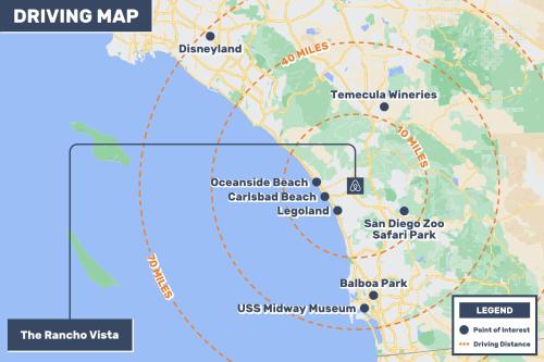 a map of the raptoria beach car park and sanford zoo at Single Bedroom - Queen Size. Heart of Downtown Vista in Vista