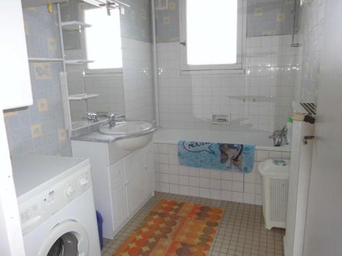 une salle de bain avec un lavabo et une machine à laver dans l'établissement Gîte 3 km centre ville de BLOIS, à Villebarou