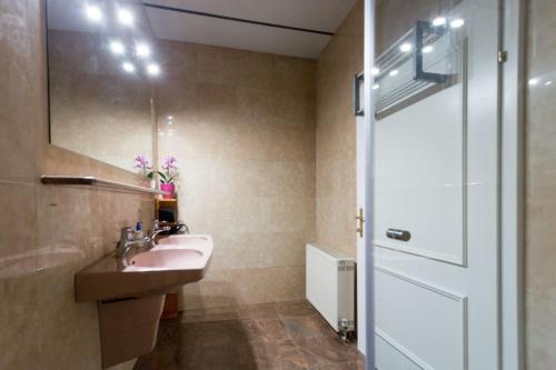 een badkamer met een wastafel en een spiegel bij Beheimstube in Wenen