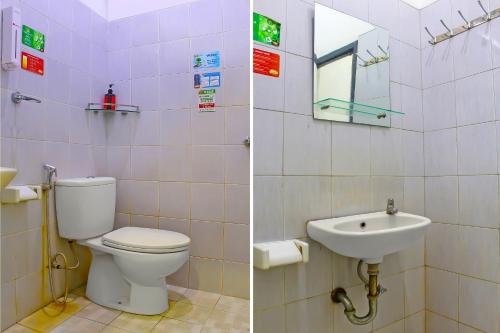 two pictures of a bathroom with a toilet and a sink at Collection O 92268 Hotel Aero in Negarasaka