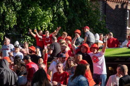 a large group of people in a crowd at Hotel Anfield in Liverpool