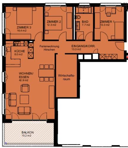 a floor plan of a house at Ferienwohnung Hirschen in Gossau