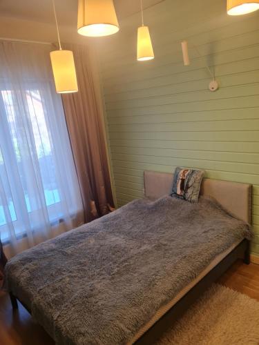 ein Schlafzimmer mit einem großen Bett und einem Fenster in der Unterkunft Laimas in Jūrmala