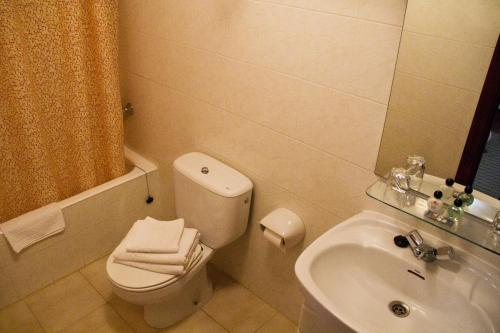 a small bathroom with a toilet and a sink at Pension Getariano in Getaria