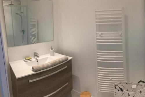 a bathroom with a sink and a mirror at LE CLOS SAINT MICHEL 2 - 6 personnes, Centre, Parking in Annecy