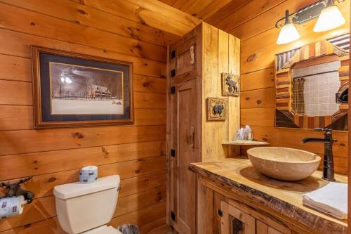 ein Bad mit einem Waschbecken und einem WC in einer Hütte in der Unterkunft Beary Relaxing Cabin in Banner Elk