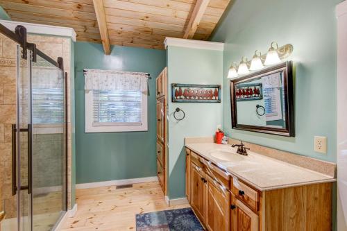 a bathroom with a sink and a shower at Serenity Now in Fleetwood