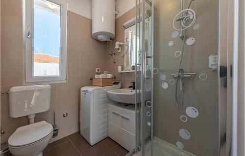 ein Bad mit einem WC, einem Waschbecken und einer Dusche in der Unterkunft 2 Bedroom Beautiful Apartment In Petrcane in Petrcane