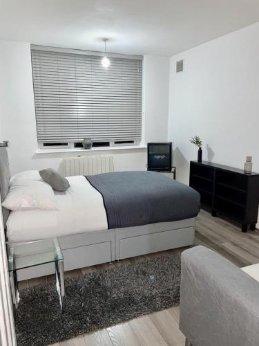 Modern 2 bed flat near Tottenham Hotspur Stadium tesisinde bir odada yatak veya yataklar