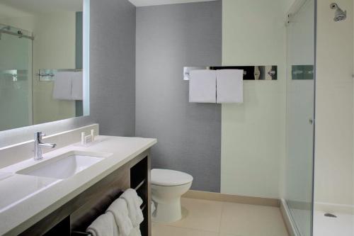 a bathroom with a sink and a toilet and a shower at Residence Inn by Marriott Dallas Allen/Fairview in Fairview
