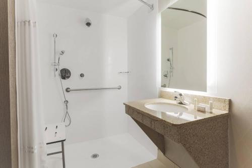 ein Bad mit einem Waschbecken und einer Dusche in der Unterkunft SpringHill Suites by Marriott Austin Parmer/Tech Ridge in Austin
