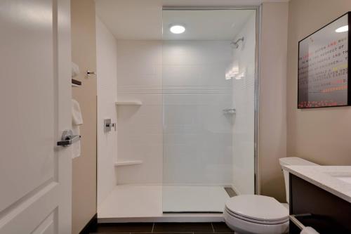a bathroom with a glass shower with a toilet at TownePlace Suites by Marriott Detroit Allen Park in Allen Park