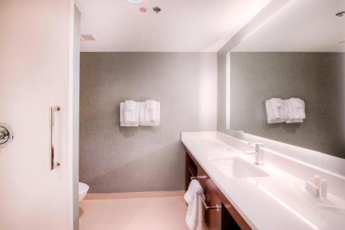 Residence Inn by Marriott Charlotte Airport في تشارلوت: حمام مع حوض ومرآة