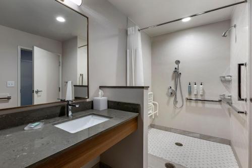 uma casa de banho com um lavatório e um chuveiro em Fairfield by Marriott Inn & Suites Sandusky em Sandusky