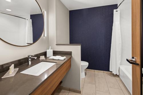 a bathroom with a sink and a toilet and a mirror at Fairfield by Marriott Inn & Suites Duluth in Duluth