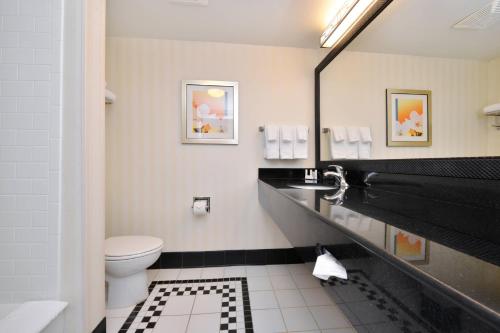 a bathroom with a toilet and a sink and a mirror at Fairfield Inn and Suites by Marriott Asheboro in Asheboro