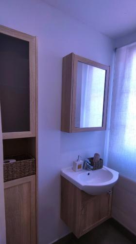 a bathroom with a sink and a mirror at Sweet Home in Erstein