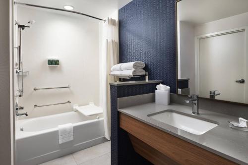 ein Badezimmer mit einem Waschbecken, einer Badewanne und einer Dusche in der Unterkunft Fairfield Inn & Suites by Marriott South Kingstown Newport Area in South Kingstown
