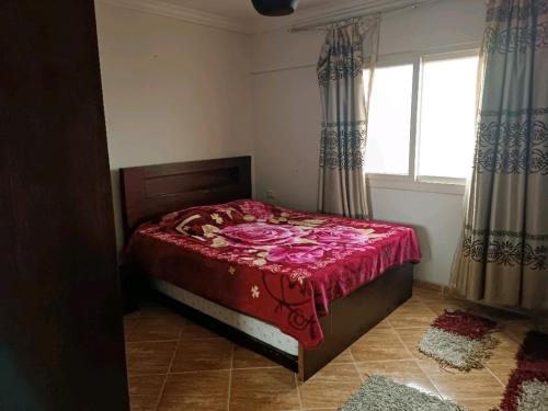 een slaapkamer met een bed met een rode deken erop bij Mohamed Afifi Florence El Montazah - 2 Bed rooms - "Compound" in Alexandrië