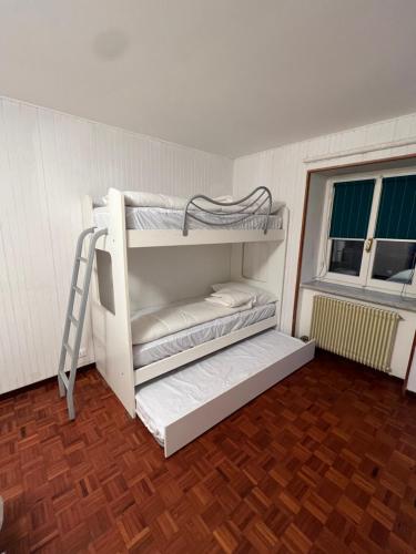 Zimmer mit 2 Etagenbetten und einer Leiter in der Unterkunft Casa DALLA NONNA in Sori