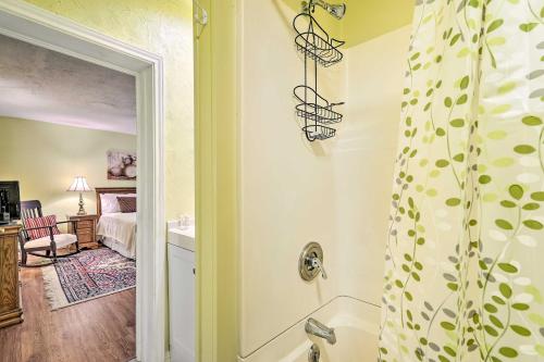a bathroom with a shower with a shower curtain at Johnson City Vacation Rental 1 Block to ETSU in Johnson City