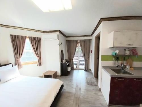a hotel room with a bed and a sink at Another world pension in Gyeongju