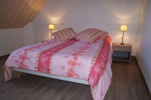 a bedroom with a large bed with two night stands at Gîte Binnert Bader in Nothalten