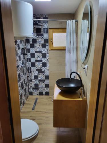 a bathroom with a sink and a toilet at Vikendica Brvnara Marčetić in Banja Luka