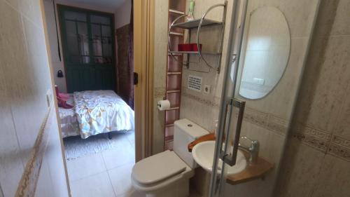 a small bathroom with a toilet and a sink at apartemento rural in Lumpiaque
